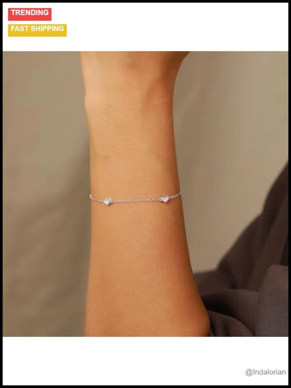 925 Sterling Silver Heart Link Bracelet Adjustable 6.69in Chain